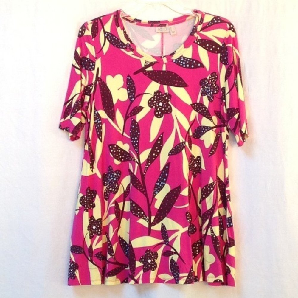 Logo Lori Goldstein Floral Blouse Womens‎ Medium Swing Top Pockets Lagenlook